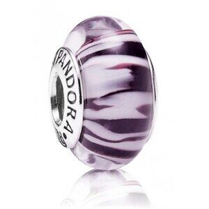 Pandora Limited Edition Sterling Purple / White Zebra Stripe Murano Bead 791087